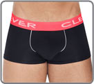 Short cut, low waist, flat belt with logo. Preformed and pre-assembled for it...