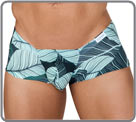 Boxer printed with a pattern of tropical leaves in a comfortable fabric, low on...