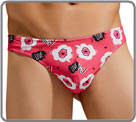 Printed thong in cotton and elastan, classic and sexy cut. Intense color. front...