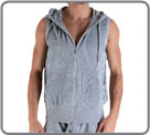 Very soft velvet sleeveless jacket, hood with cord of tightening. Wide elastic...