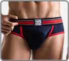 Un style sport pour ce slip enveloppant. Ceinture rehausse de rouge. En coton...