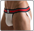 A sporty style for this wrapping jockstrap. Waist band enhanced with red. In 22...
