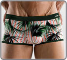 High-end fabric. Tropical print on coral-coloured stripes. Contrasting borders...