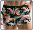 High-end fabric. Tropical print on coral-coloured stripes. Contrasting borders,...