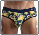 Swim briefs cut low waist made of high-end fabric. It is printed with lemon on...