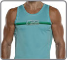Semi-fitted tank top of classic cut, round neckline, with a thin colored band...