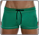 Semi-fitted mini shorts of classic fit, with a thin colored stripe on the front...