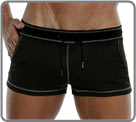 Semi-fitted mini shorts of classic fit, with a thin colored stripe on the front...